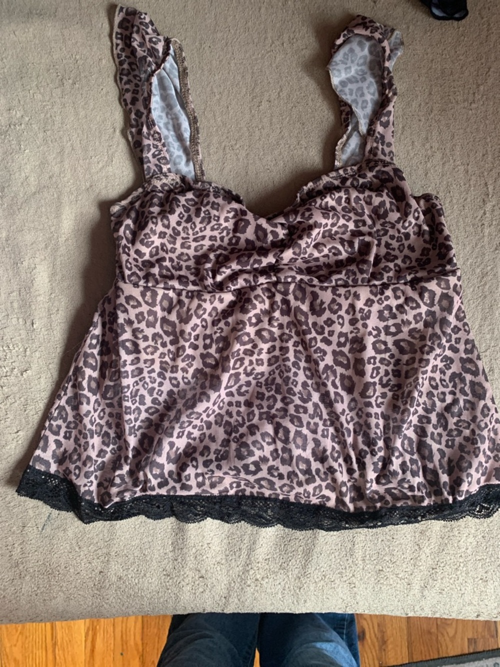 Leopard Print Lace-Trim Cami Tank in Dusty Pink